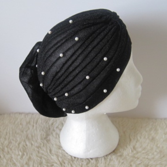 Turban Hat With Faux Pearls/Flower - Picture 5 of 7